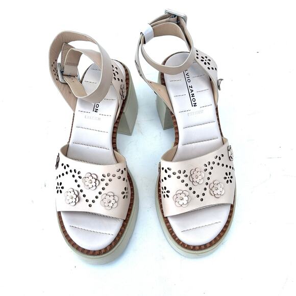 Anthropologie Elvio Zanon Perforated Chunky Sandals Pink 37 Size 7 Heels - Picture 7 of 12